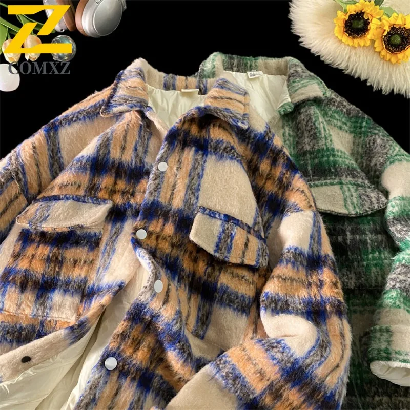 COMXZ Down Jacket Men Print design Turndown Collar Travel Windproof Thicken Parka Single Breasted Design Cold Protection Coat