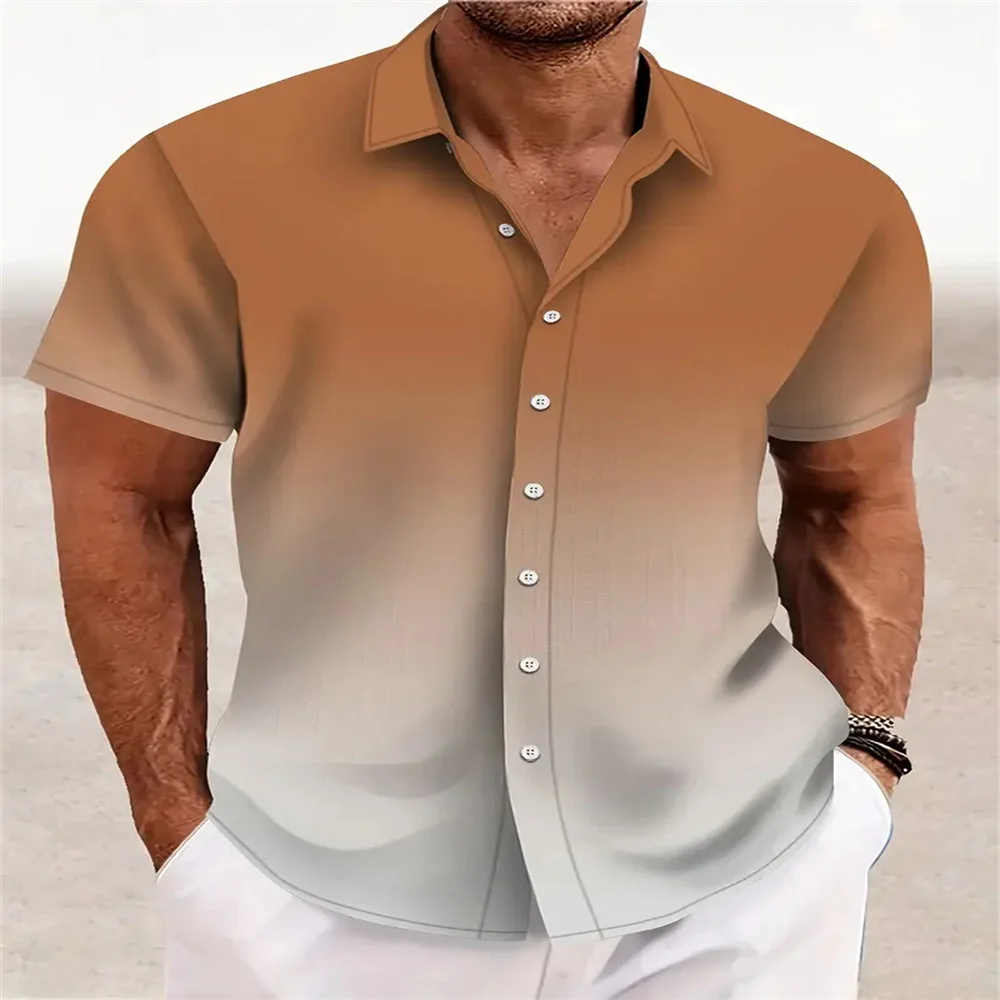 

Nuevo Top Hawaiano de manga corta con gradiente Simple, camisa informal de manga corta con solapa abotonada para playa, camisa c