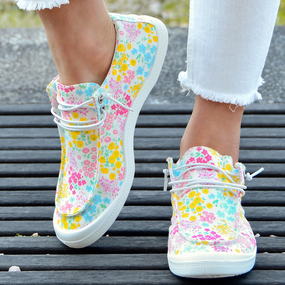 女性用カジュアルアウトドアスポーツシューズ、ハイキングシューズ、ランニングシューズ、2026年春の新作花柄ファッションギフト女性用シューズ