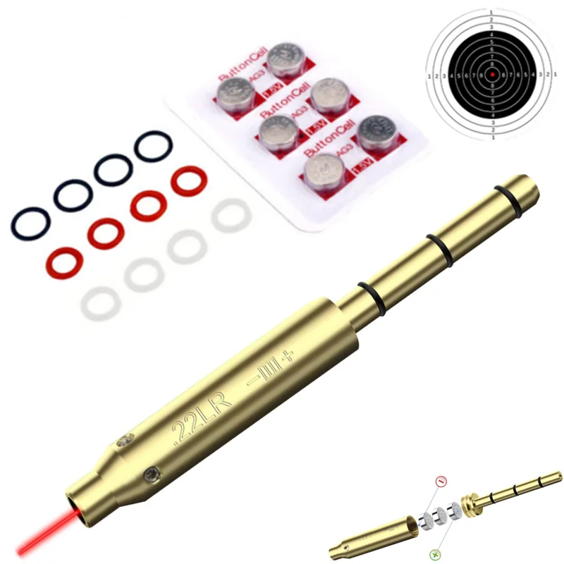 Tactical .22 Laser Boresighter Collimator Kit Cal.177/22LR/.223Rem/.38spl Rifle Laser Bore Sight with 6 Battery