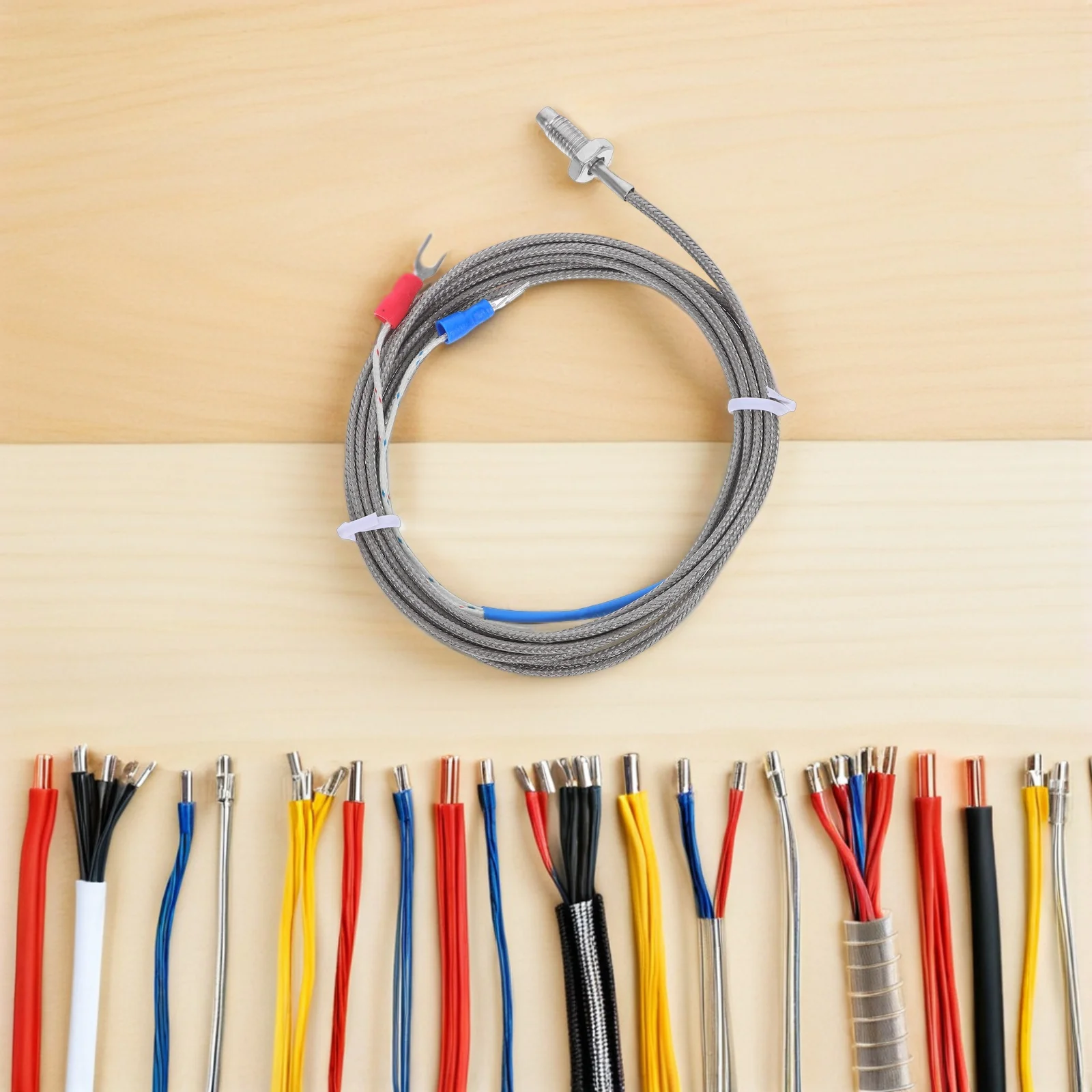 Sonda termocoppia tipo K da 2 pezzi, filettatura M6, cavo da 2 m, ad alta precisione per macchinari industriali e dispositivi da laboratorio, argento