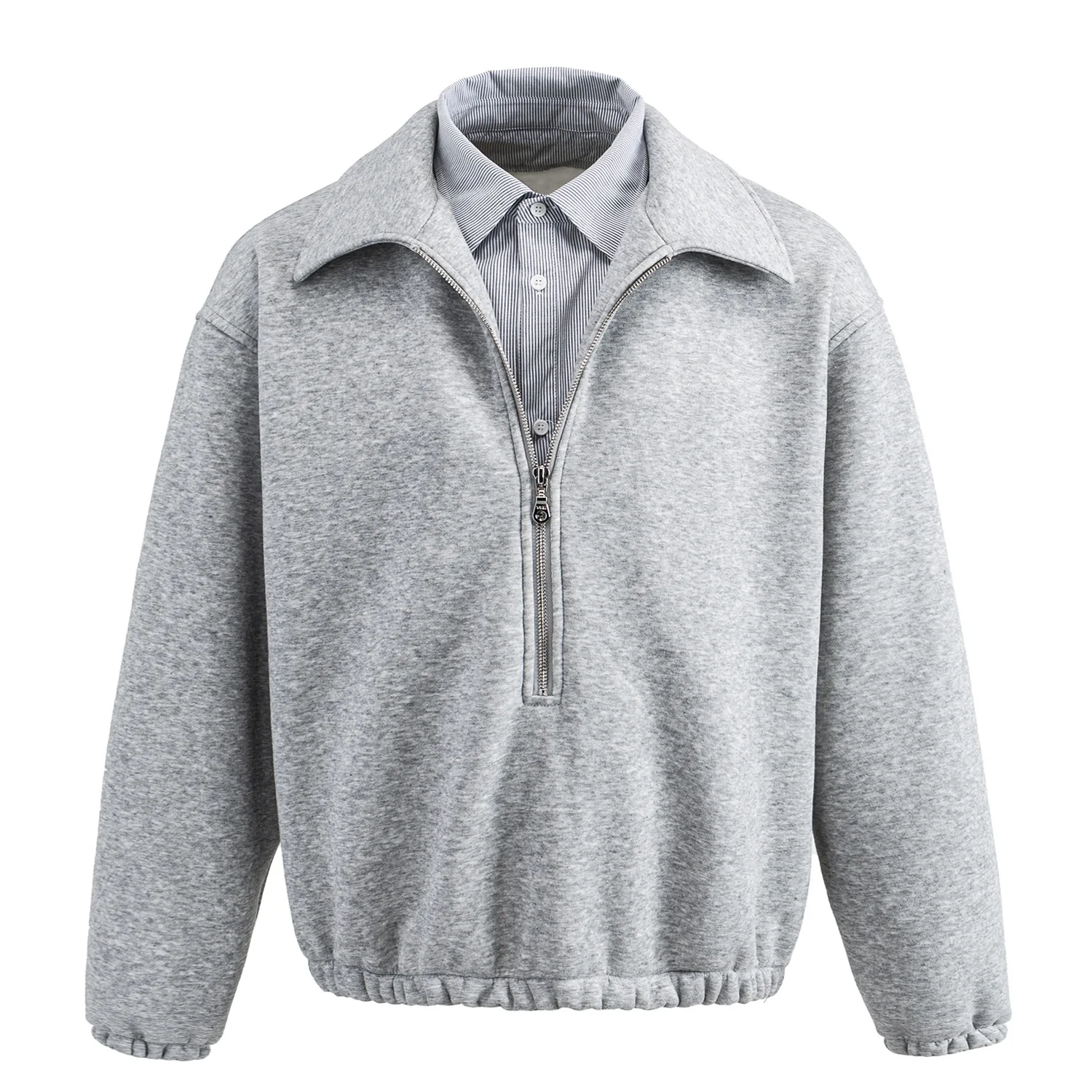 

2026 New Zipper Hoodie Casual Loose Fit Turn-down Collar Fake Two-Piece Style Thickened Cotton Nylon Fabric Winter Youth Fashion