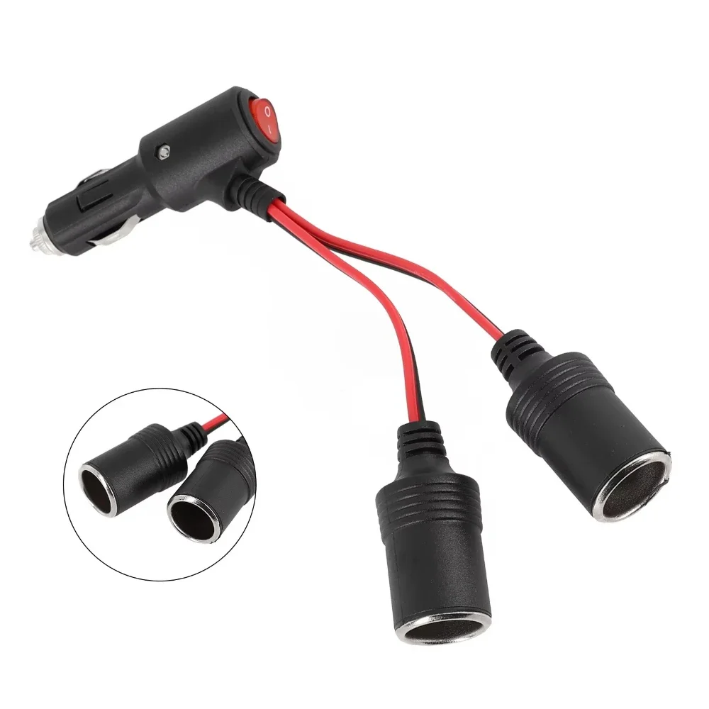 Car Cigarette Lighter Splitter Adapter W/ On Off Switch 1 Male To 2 Female Sockets Y Splitter Interior Accessories 12V 24V