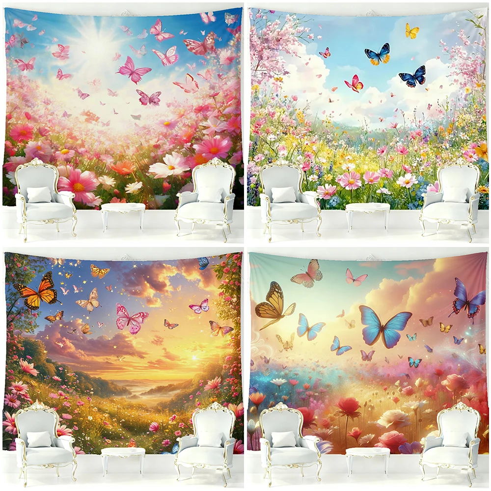 

Elegant Flowers And Butterfly Theme Photography Background Tea Party Decorations Dreamy Wedding Supplies Girl Birthday Backdrop