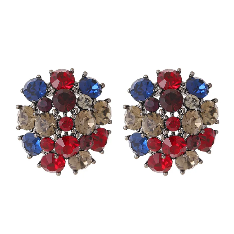 Fashionable, exquisite and personalized mixed-color glass crystal flower earrings, light luxury, high-end fashionable earrings