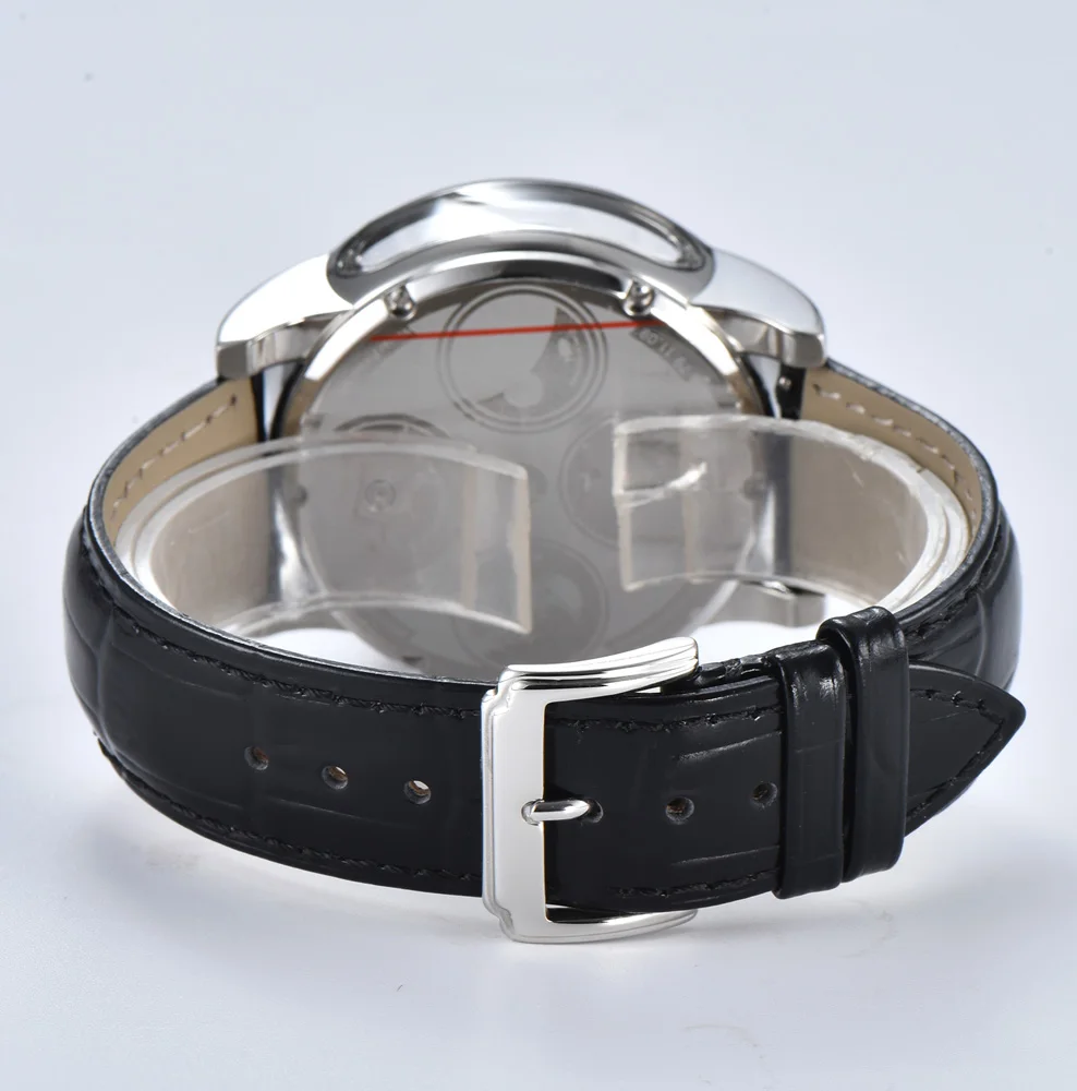 46 มม.VINTAGE Horse ผู้ชายแฟชั่นนาฬิกาควอตซ์สแตนเลสสตีล Swiss QUARTZ Movement กระจกความแข็งสูงสายหนังนาฬิกา