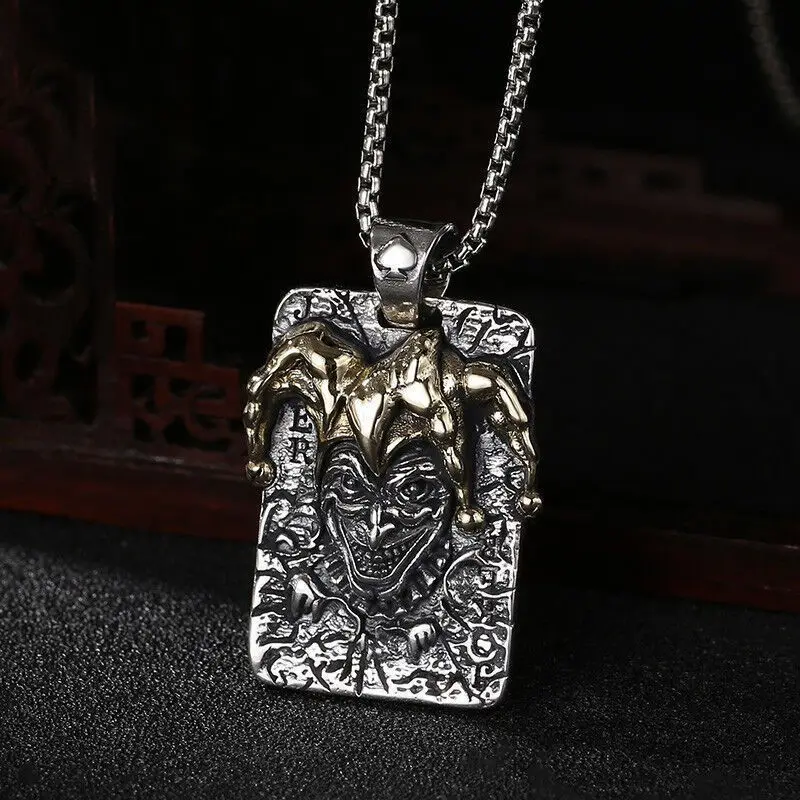 925 Silver Poker King Joker Necklace Trendy Personalised Men's Pendant Retro Old Wind Hot Sale Top1