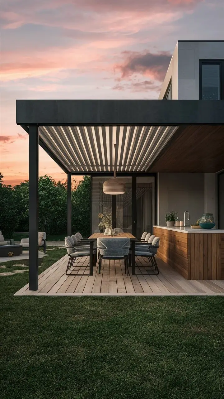 Outdoor Swimming Pool Pergola Baivilla Backyard Motored Louvred Pergola Systems with LED Light Aluminum Arch with Acrylic Canopy