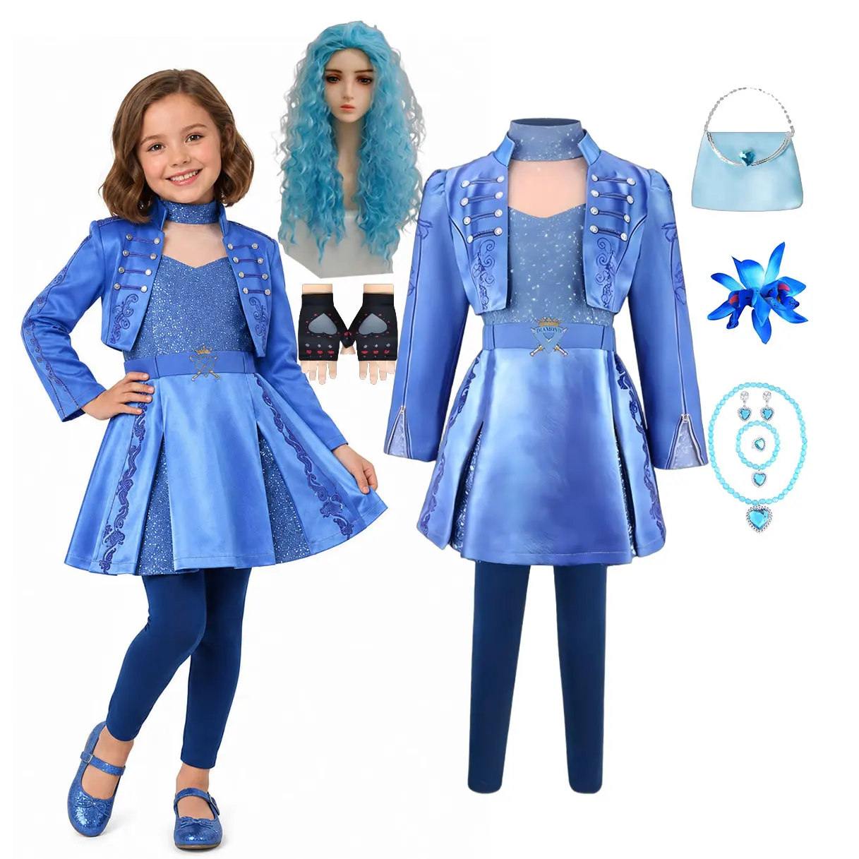 Descendant 2026 Film-Rollenspiel-Kostüm 3-teilig Wicked Wondland Kid Chloe Cosplay-Kleidung Mädchen The Rising of Red Halloween-Bekleidung