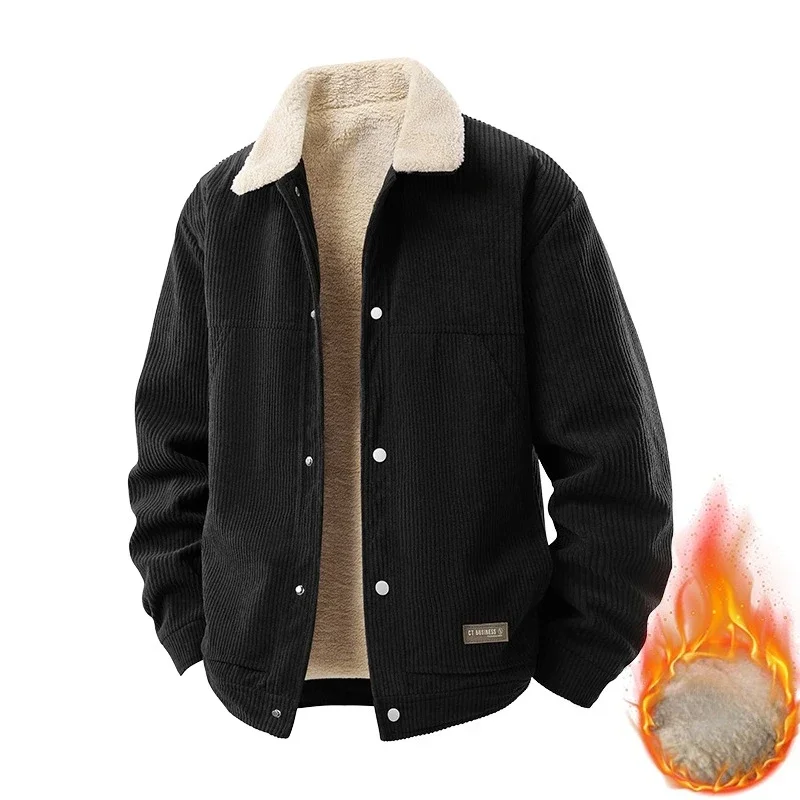 

Вельветовое пальто с лацканами на флисовой подкладке, мужское модное бархатное пальто с толстым мехом ягненка, мужская повседневная модная крутая куртка, толстая деловая куртка