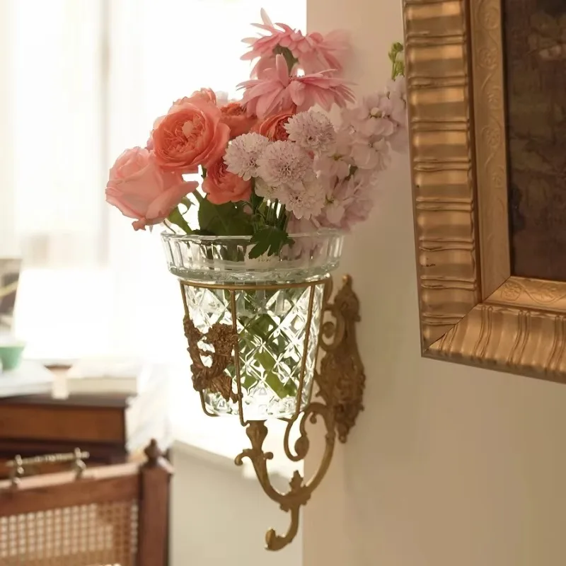 European Floral Vase Luxurious Wall-mounted Glass Floral Planters Decorative Wall Floral Vases Interior Arranging Supplies