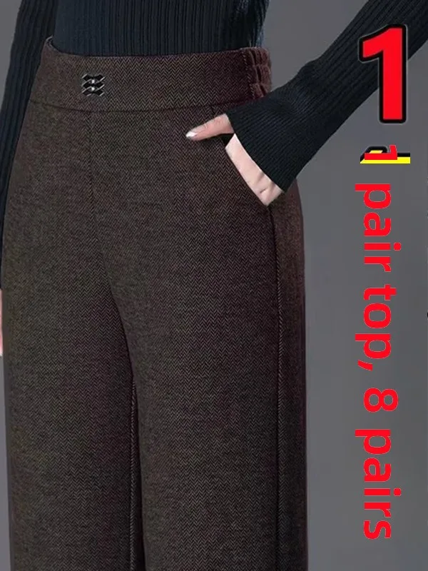 

Женские повседневные брюки Thiened Fce на осень-зиму, теплые широкие брюки с высокой талией, свободные повседневные брюки из полиэфирного волокна