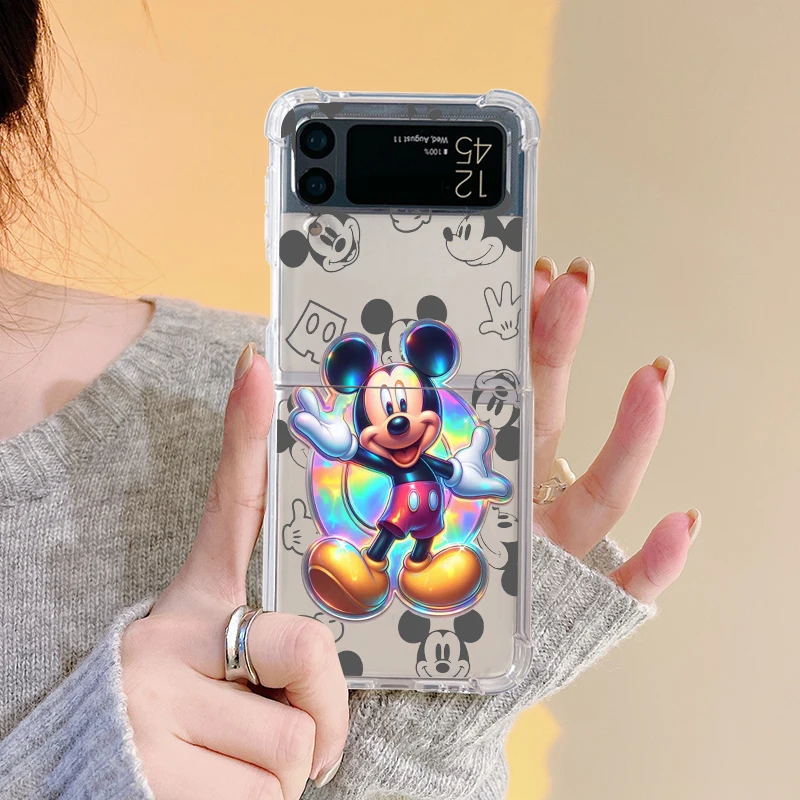 Disney Minnie Mouse Case For Samsung Galaxy Z Flip 4 3 5 5G Funda Z Flip4 Clear PC Hard Luxury Back Phone Coque