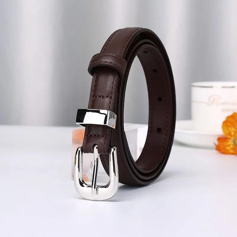 New leather belt women's simple and versatile top layer pin decorated thin