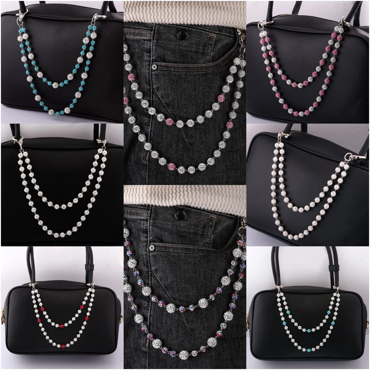 

Disco Ball Exquisite Luxury Imitation Pearl Keychain Wallet Belt Chain Men Women Punk Trousers Hipster Pant Chain HipHop Jewelry