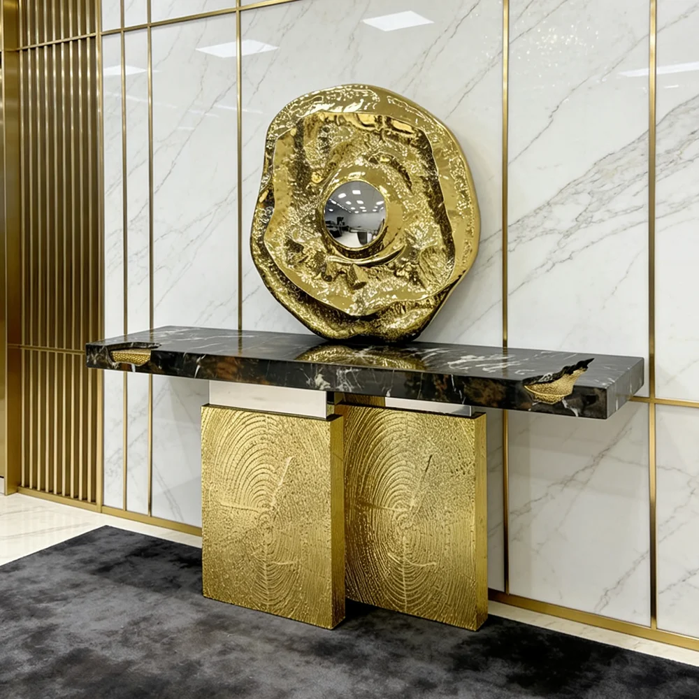 mnHigh End Nordic Luxury Console Table Classic Marble Design Villa Hotel Entryway Handmade Contemporary Style Table*