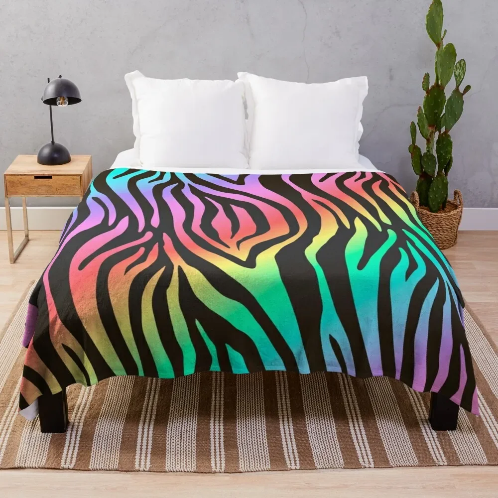 

Rainbow Zebra Stripes Throw Blanket Bed Fashionable Single Soft Plaid Blankets