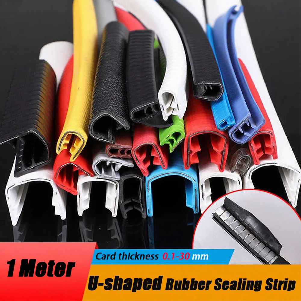 1M U-shaped Rubber Sealing Strip Edging Stainless Steel Edge Sealing Protectio Door Seal Strip Car Dustproof Safety Seals Strips