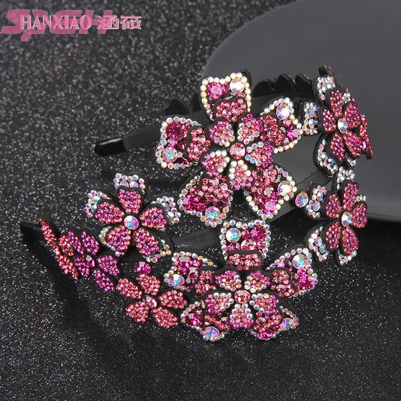 Hair hoop water diamond flower headband wide-brimmed with teeth anti-slip headpiece press card crystal hair accessories large