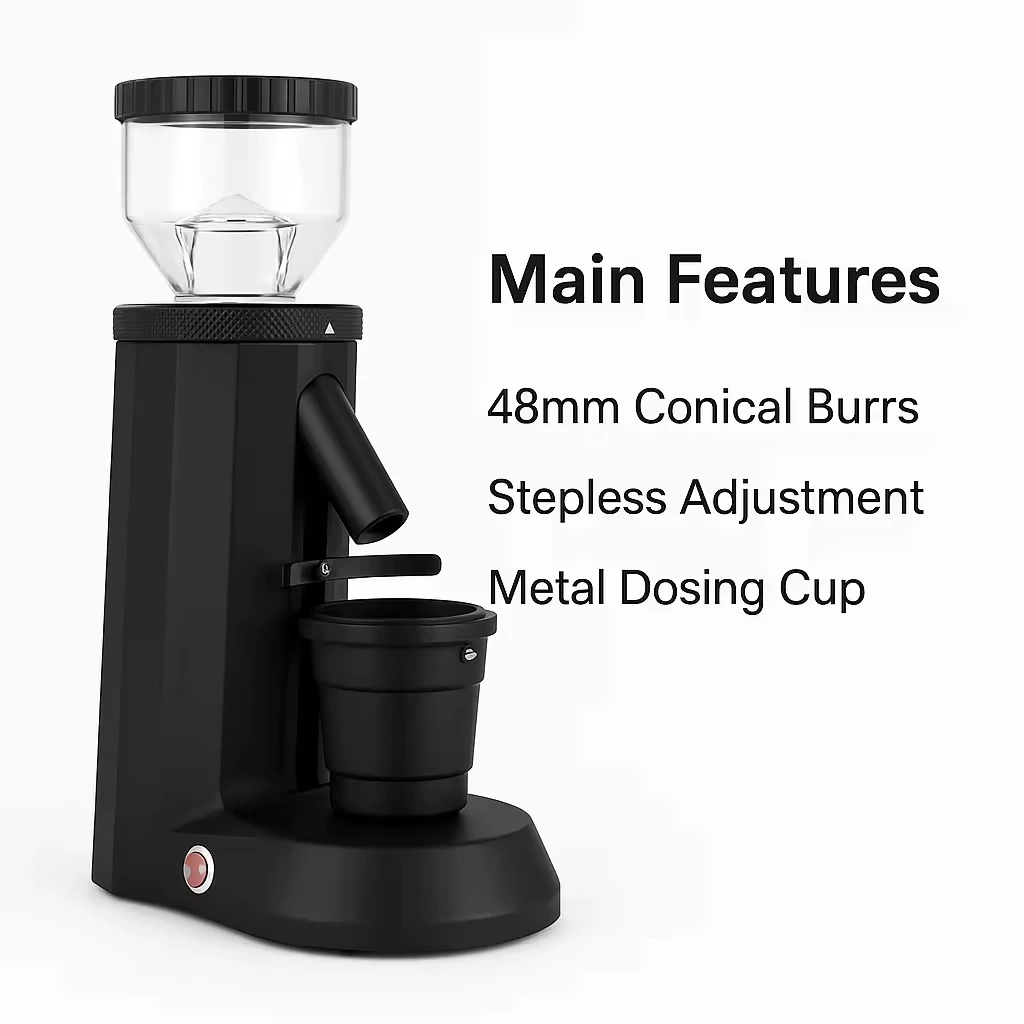 1816 Household Coffee Bean Grinder 48mm Stainless steel Conical Burr Stepless Adjustment for Espresso and Filter Mill