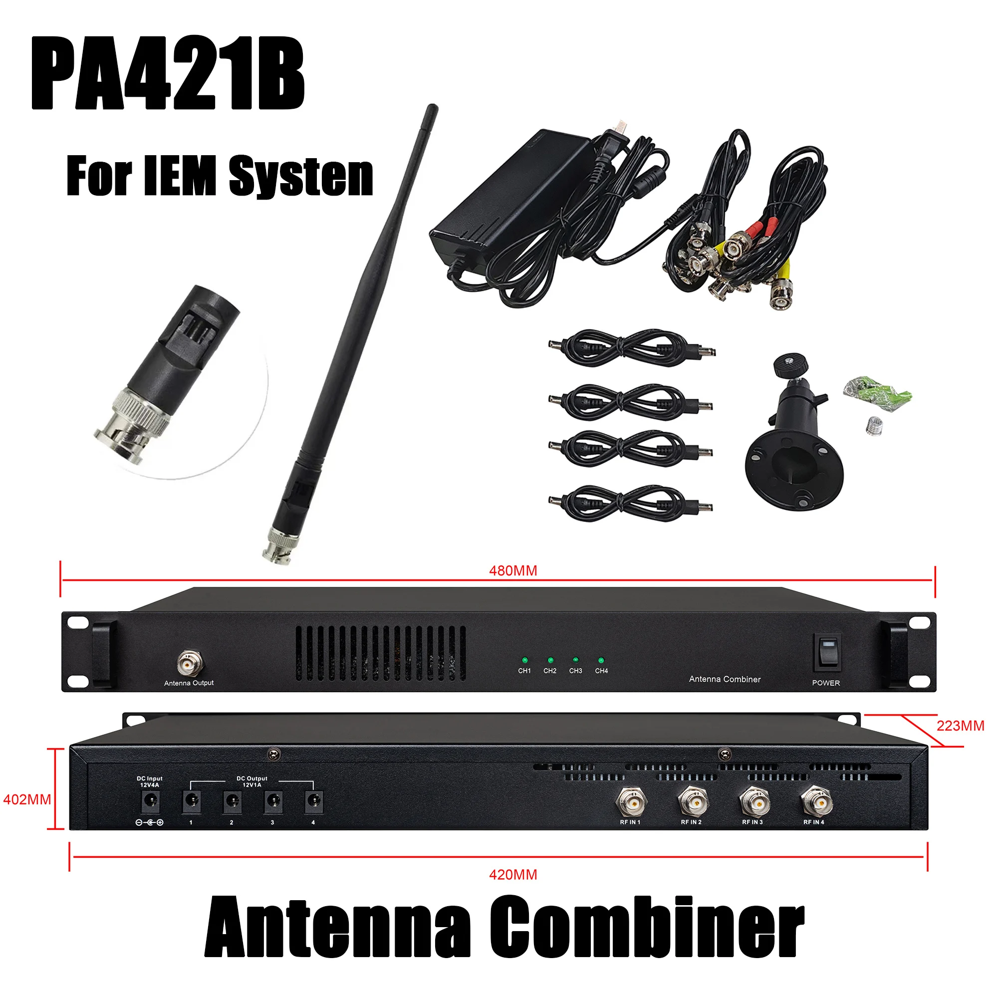 PA421B Antenna Combiner Four To One Antena Distribution System For In Ear Monitor Wireless Systems 4 Transmitters OEM Logo