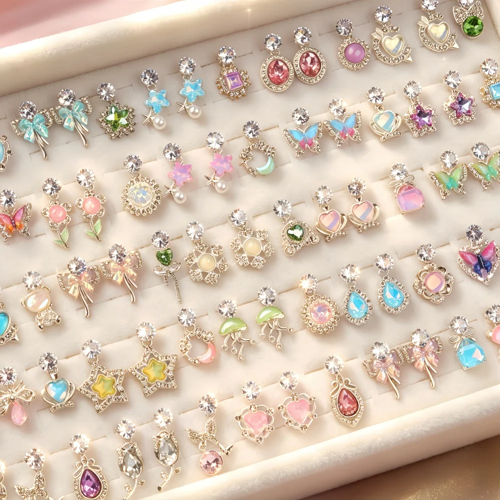 6/12/24Pairs Luxury Y2K Colorful Rhinestone Stud Earrings Set For Women Butterfly Star Mix Cute Jewelry Wedding Party Gifts