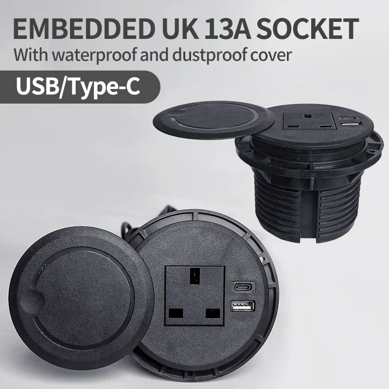 

Настольная розетка Многофункциональная британская розетка с USB Type-C Встраиваемая настольная вилка Круглая розетка