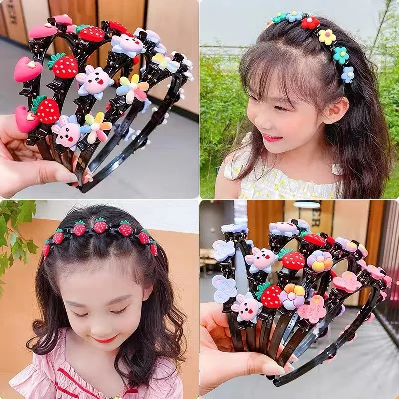 

Cartoon Braided Hairband for Kids Korean Style Cute Baby Headband with Clip Fashion Girl Hair Accessories