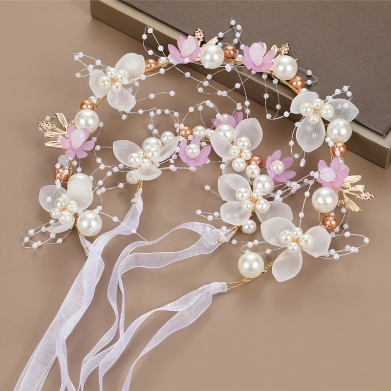 Elegante flor menina tiaras headpiece flor pulso para vestido casamento evento formal