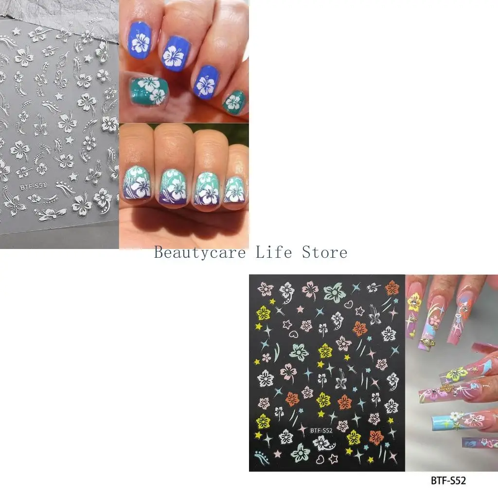 652C 6 Sheets Flower Stickers Flower Nails Art Stickers Colorful Decals Nails Art Decorations Manicures Stickers