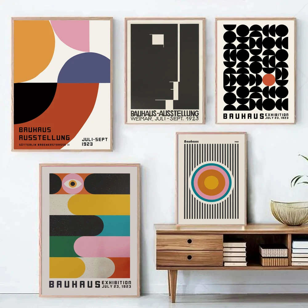 Bauhaus Eclectic Colourful Exhibition Poster Modern Colourful Geometric Gallery Wall Art Canvas Painting for Fashion Room Decor