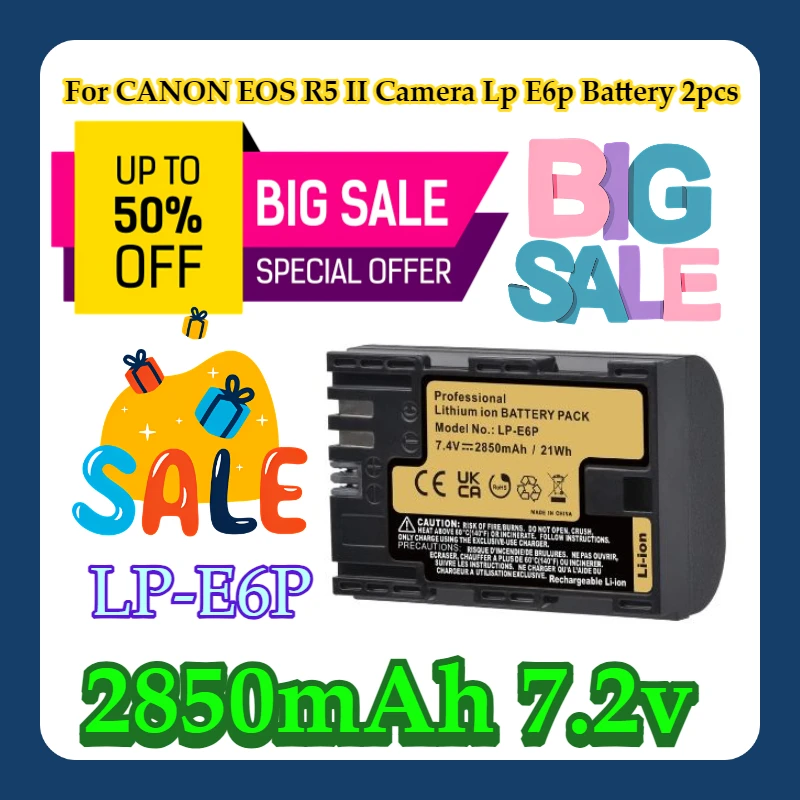 

For CANON EOS R5 II Camera 2850 MAh LP-E6P Lp E6p Battery 2pcs