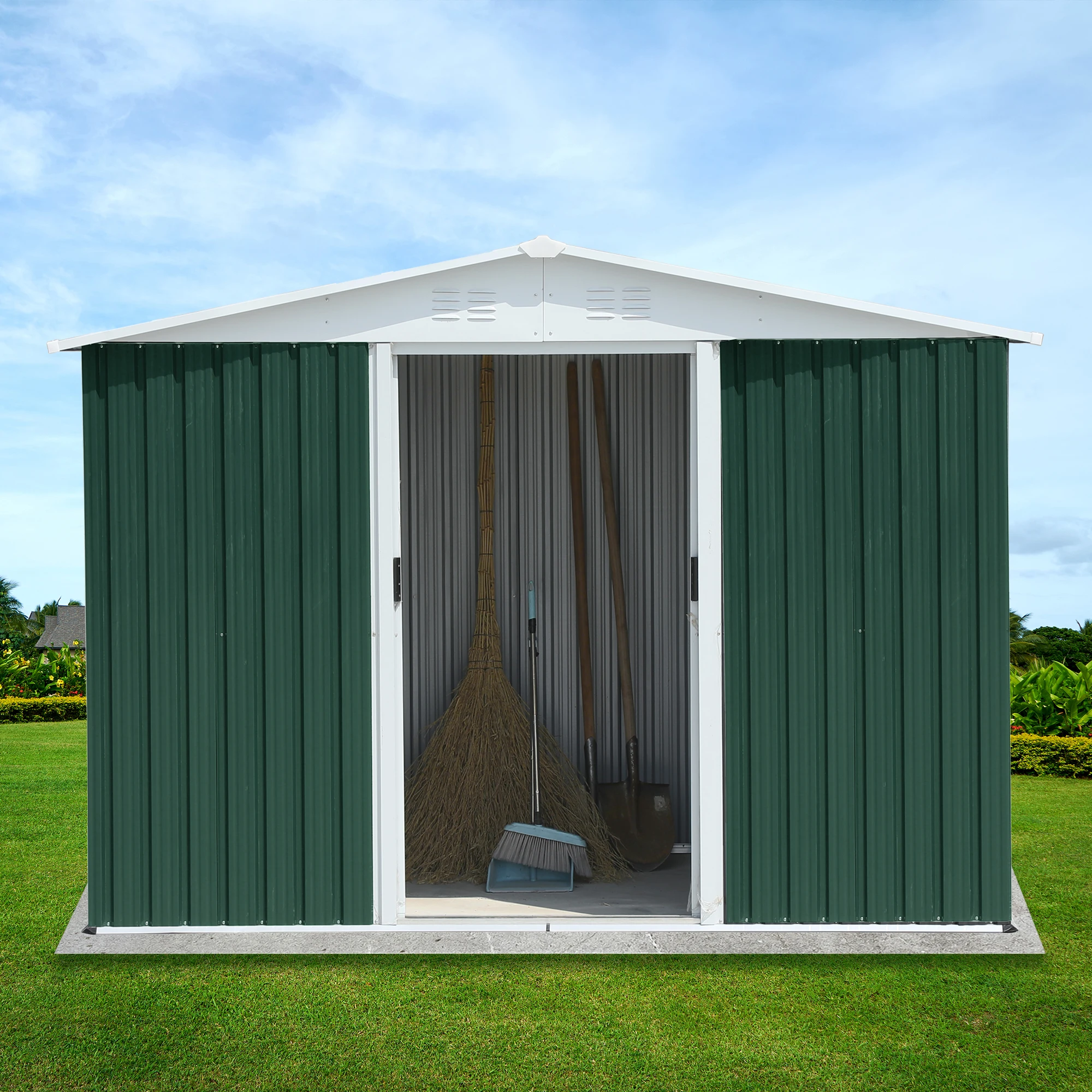 Wholesale Garden Sheds Green 8x6 FT Outdoor Storage Shed for Garden Buildings with Vents Home Backyard Shed Metal