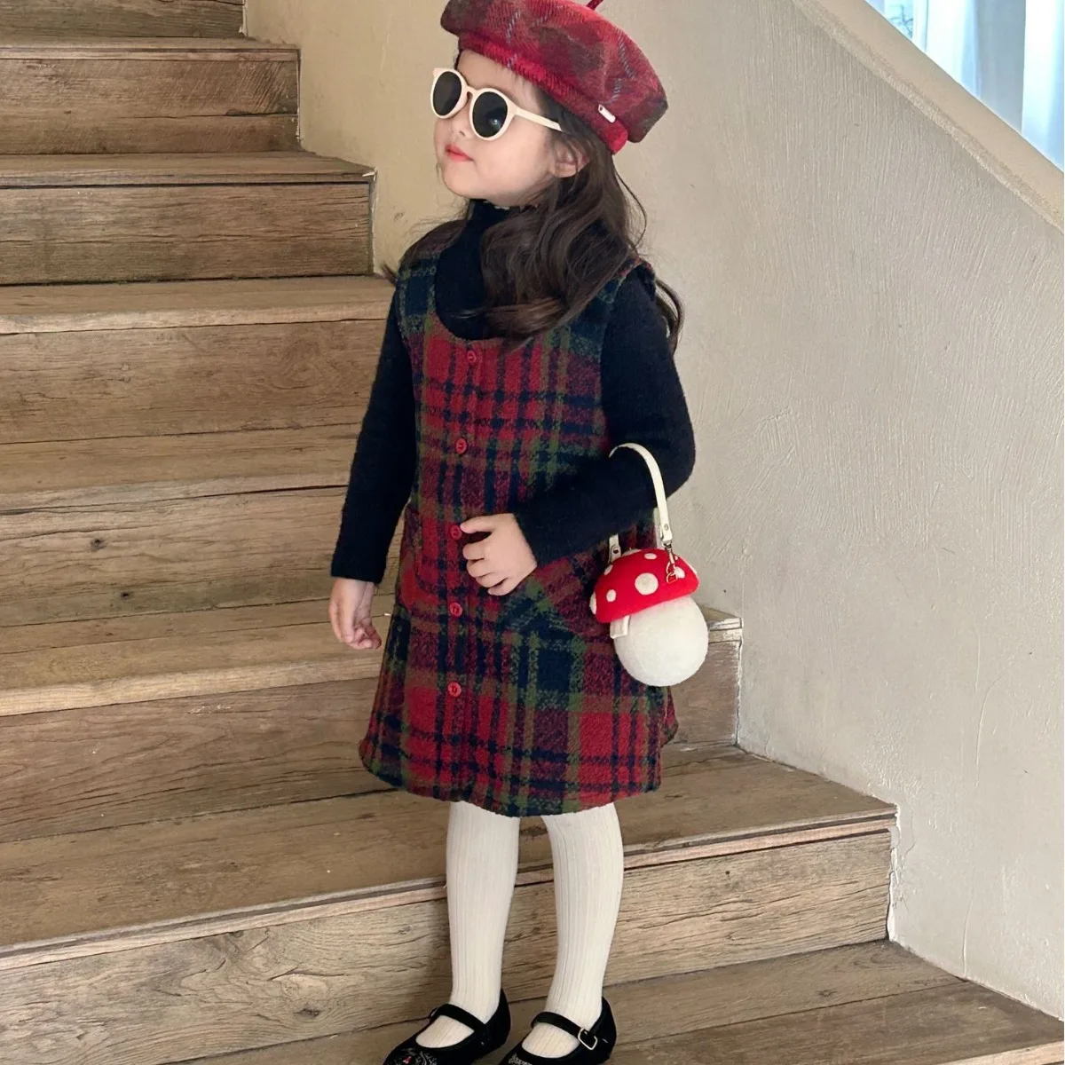 girl vest dress 2023 winter new children Korean style childrens girl small fragrance style children vest skirt girl woolen dress