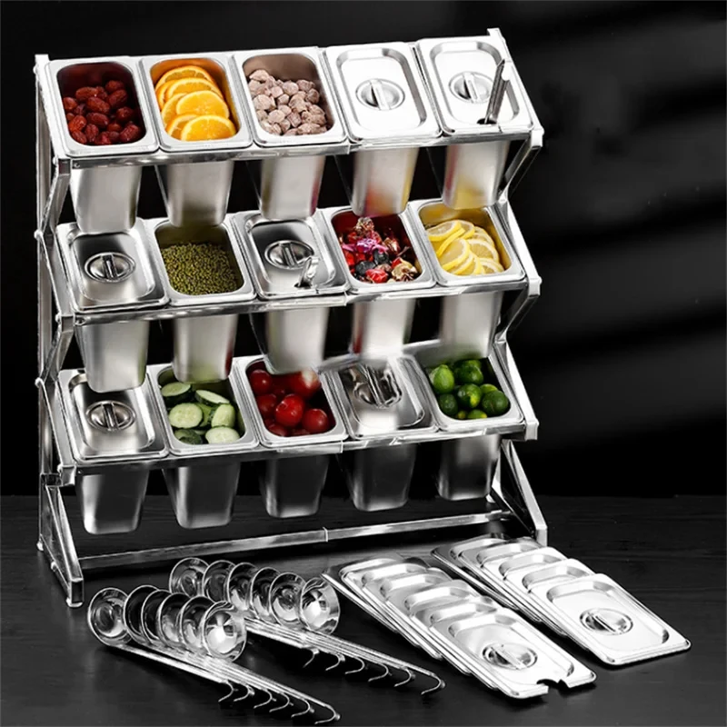 Rectangel Square Small Basin 1/9 GN Pan Tray Set Storage With Rack Stainless Steel Bubble Milk Tea Shop Jam Seasoning Box