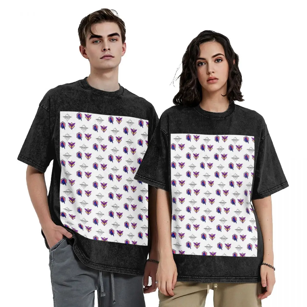 

Greenhouse Academy Pack Hip Hop Short Sleeve T-Shirts Washed Tops Tees Streetwear T Shirt Oversized for Men Women