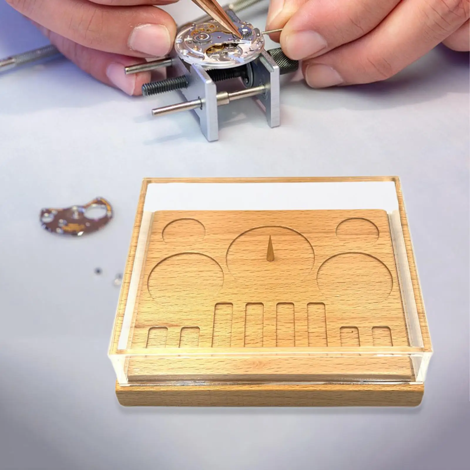 

Поднос для хранения деталей часов с пылезащитной крышкой, деревянная основа, организация мелких поделок