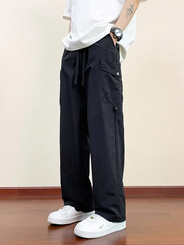 

Ice Silk Straight Leg Workwear Trousers for Men Summer Thin Casual Sports Long Pants Middle And High School Students Faion ...