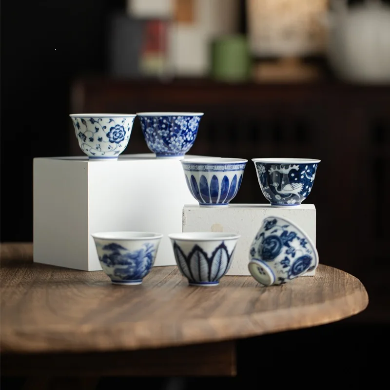 Blue And White Tea Cup Ceramic Antique Cups Chinese Tea Bowl Buddhist Taoist Zen Teacups Tool Puera Teacup Pottery Maker Unusual