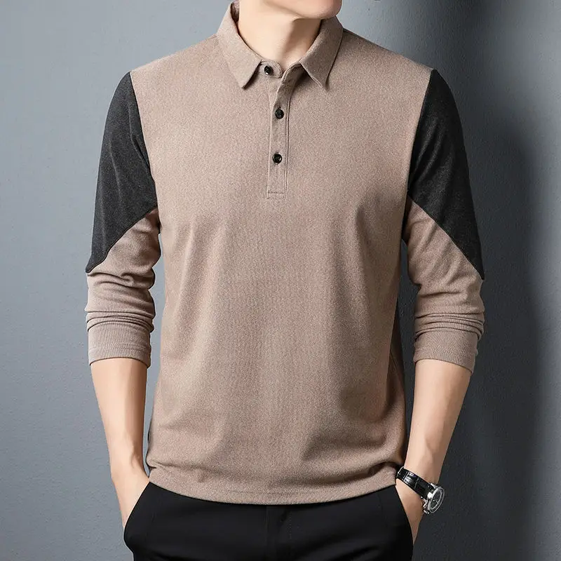 Camisa de manga larga para hombre, ropa de diseñador de empalme, moda que combina con todo, Tops de negocios, Polo básico, primavera y otoño, 2023