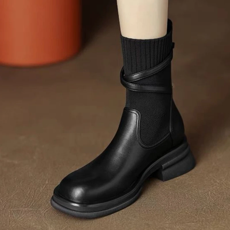 Autunno nuove donne Chelsea Boots Vintage Ladies Platform Shoes Chunky Heel Stretch Sock stivaletti per le donne Botines Chelsea