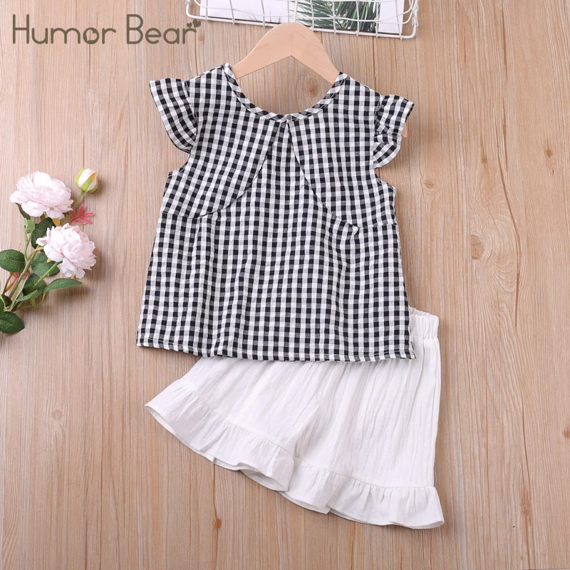 

Humor Bear Casual Girls Set Summer Clothes Sets New Stripe T-shirts and Dots Loose Shorts 2Pcs Suits Kids Clothes