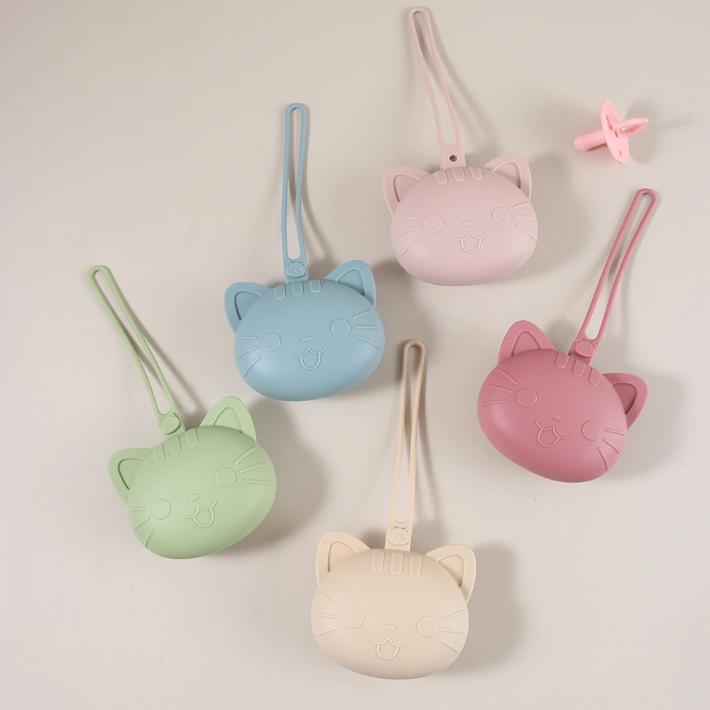 1pc Custom Name Baby Pacifier Storage Bag Food Grade Silicone Cat Shape Cute Pacifier Bag