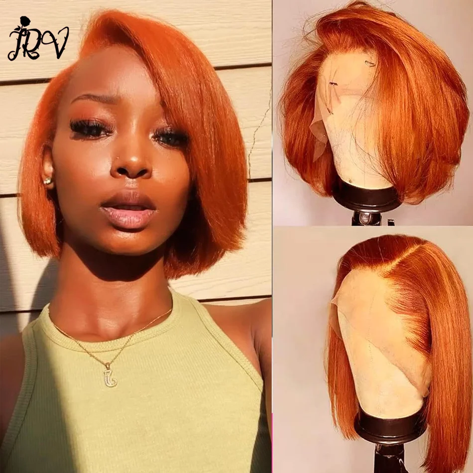 

#350 Color 13x4 Lace Frontal Bob Wigs Ginger Orange Straight Short Bob Human Hair Wigs HD Transparent Lace Front Wig Pre Plucked