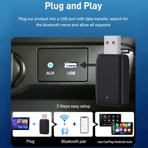 Imagen 2 del producto Nuevo Mini adaptador 2 en 1 con cable a inalámbrico CarPlay y Android Auto 5GHz WiFi5 para coches CarPlay/Automáticos con cable 99% originales