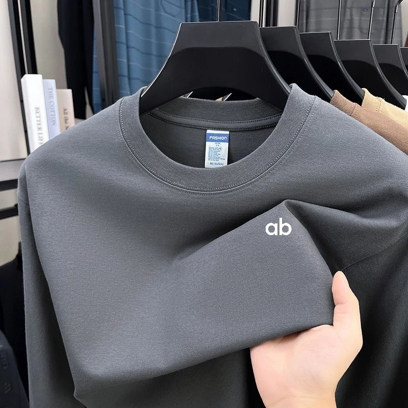 High Quality Hot Selling Brand Spring and Autumn New Exquisite Round Neck T-Shirt Trendy Men's Classic Letter Badge Long Sleeved