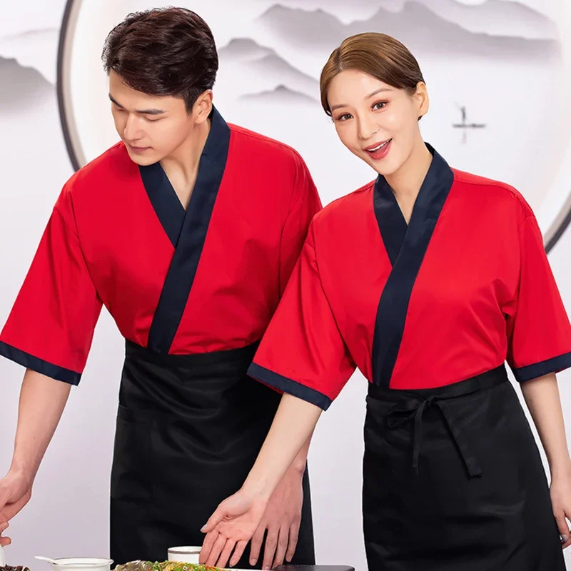 Japanse stijl Sushi Restaurant Ober Overalls Kimono Hanbok Unisex Catering Barbecue Winkel Ober Werkkleding Tops met schort