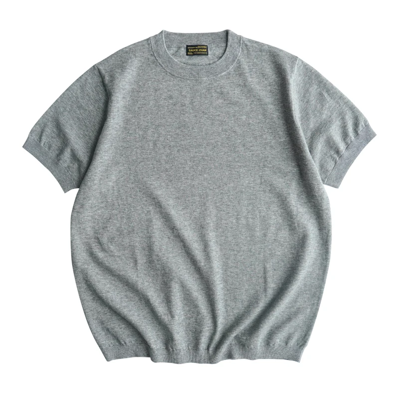 Sauce Zhan  Men's Summer T-shirt Knit Short Sleeve Mixed Color Classic Crew Neck Loose Fit
