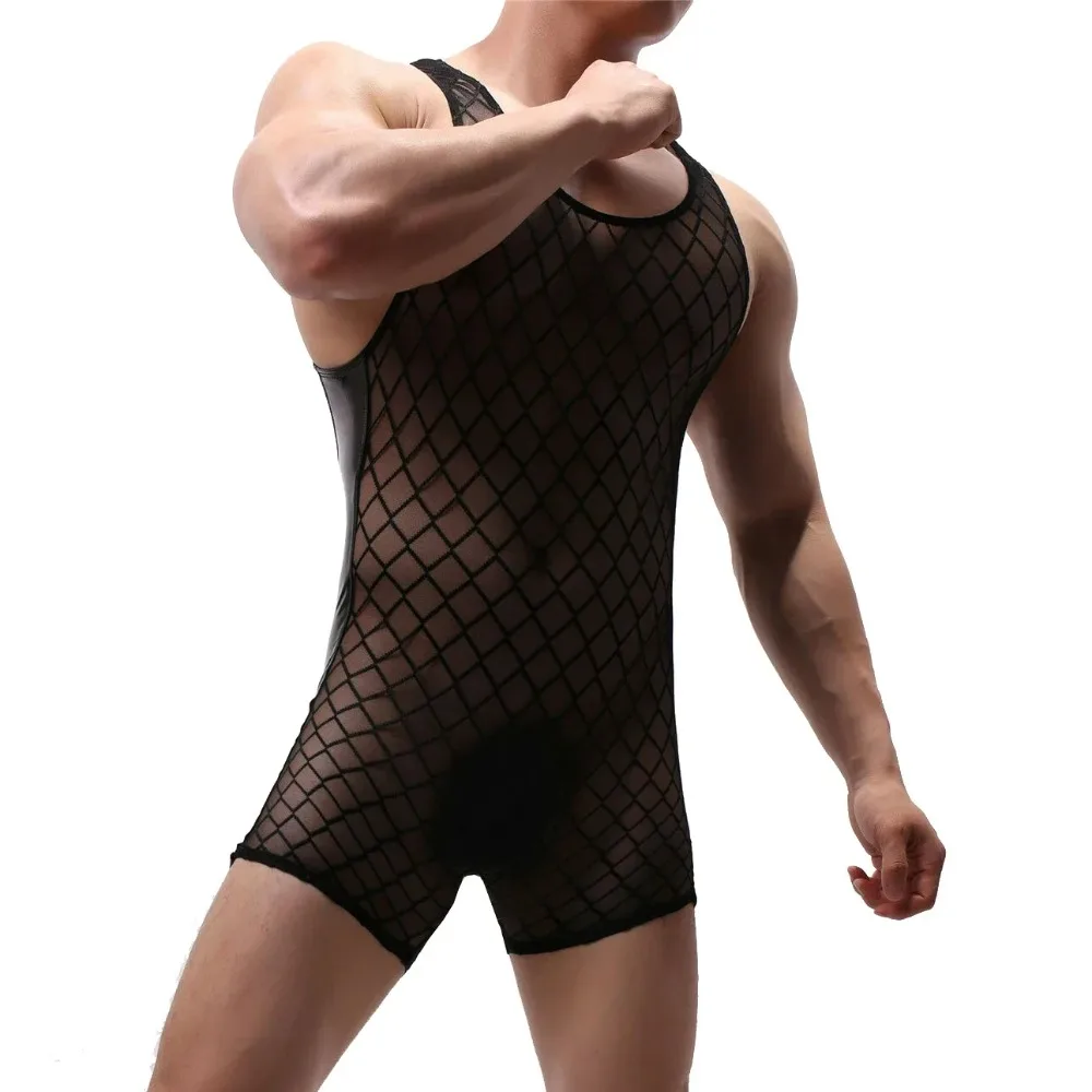 

Men Transparent Leotard Wrestling Singlet Bodysuit Sexy Mesh Sheer Jumpsuits Breathable Underwear One-pieces Undershirts Rompers