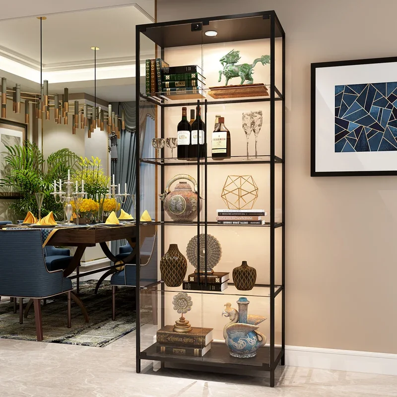Armário de vinho de vidro de metal pós-moderno de luxo original armário de coleção de exibição de escritório doméstico